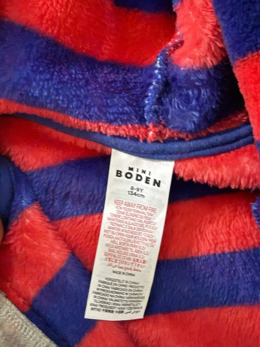Mini Boden Red and Blue Striped Hooded Pajama - Size 8-9
